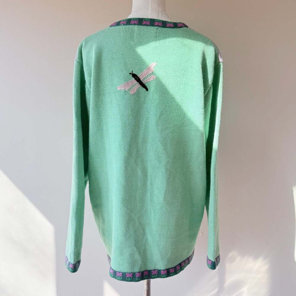 Vintage Storybook Butterfly and Floral Garden Knit Cardigan Sweater - Picture 5 of 15